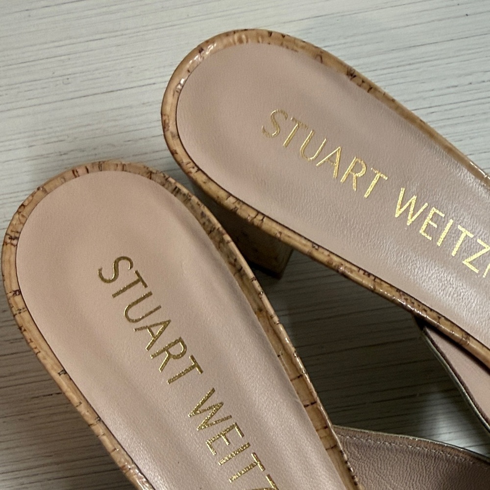 Stuart Weitzman Metallic Gold Cork Sandals size 8 NWOT - Picture 5 of 6